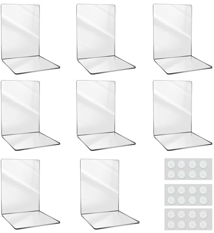 8 Stück Transparenten Acryl-Buchstütze, 32 Stück Anti-Rutsch-Pad-Buchstützen-Set, 3mm verdickt Stück Klarer Buchständer kann für Buchhalter, bücherstütze, Büro-Bücherregale, Bibliotheks-Buchständer