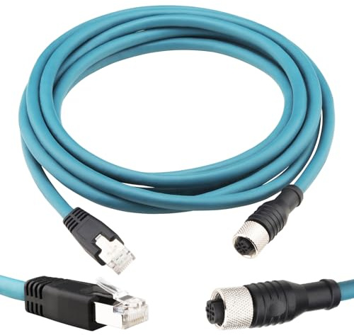 Lonlonty Cable de red M12 de 4 pines con código D a RJ45 Cat 6, cable Ethernet 26 AWG, apantallado, alta flexibilidad, IP67 resistente al agua, cable de red para automatización industrial, 3 m