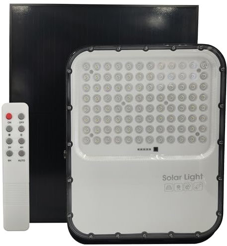 FactorLED Faretto LED solare regolabile con telecomando 300 W, 30000 mA, proiettore potente esterno dimmerabile, IP65 impermeabile, luce bianca 5000 K, piastra solare 30 W/5 V (300 W)