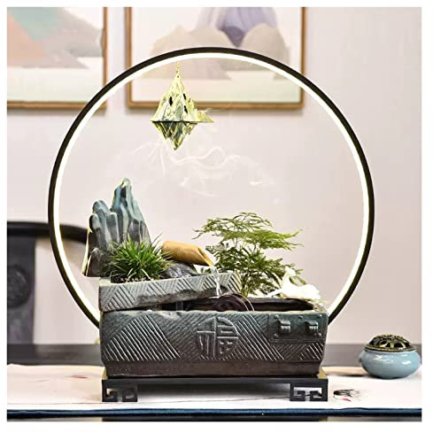 Fontane da tavolo Fontana for interni Fontana da tavolo in ceramica con luci a LED Fontane a cascata Zen Rilassamento Caratteristica dell'acqua Fontana da tavolo for meditazione for l'arredamento dell