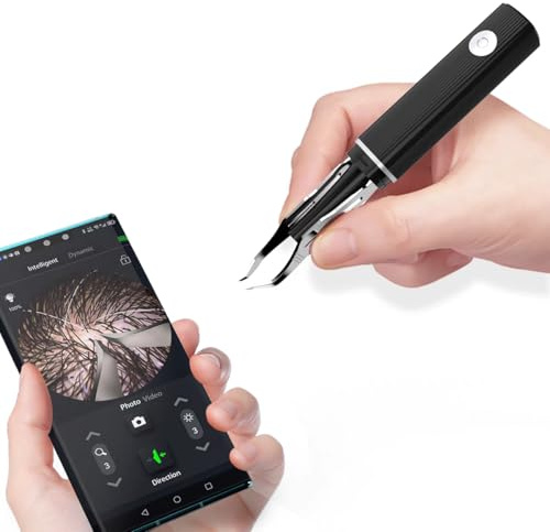 Scopepickeu Pinzette per depilazione visiva con fotocamera 1080p, luce LED, WiFi USB ricaricabile, pinzette di precisione per capelli bianchi, peli delle orecchie, sopracciglia, ciglia (nero)