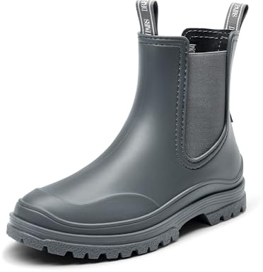 DREAM PAIRS Stivali di Pioggia Donna, Stivali Chelsea di Gomma alla Caviglia Impermeabili Antiscivolo Comodi,Size 38,Grigio,SDRB2405W-E