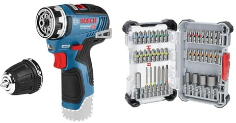 Bosch Professional 12V System GSR 12V-35 FC Cordless Drill Driver (incl. GFA 12-B Drill Chuck Adapter, Without Battery/Charger) + 43x Extra Hard Screwdriver Bit Set (197 x 110.5 mm, Accessories)