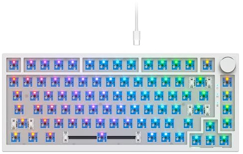 GTSP 75 % benutzerdefinierte Barebone-Tastatur-Set, Gamer, blanko, DIY, mechanische Gaming-Tastatur, PCB mit Dichtung, Hot-Swap-fähig, 3-polig/5-poliger Schalter, RGB für Win/Mac (V400 weißes Kit)