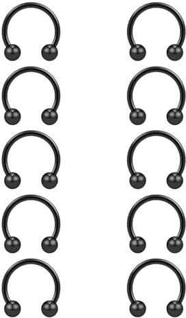 Besyvvin 6-10-pack Hufeisen Piercing Näsa Läpp Septum Helix Ring 16G Circular Barbell 6/8/10/12/14mm Läpppiercing Silver Guld Svart, 12 mm, Rostfritt stål