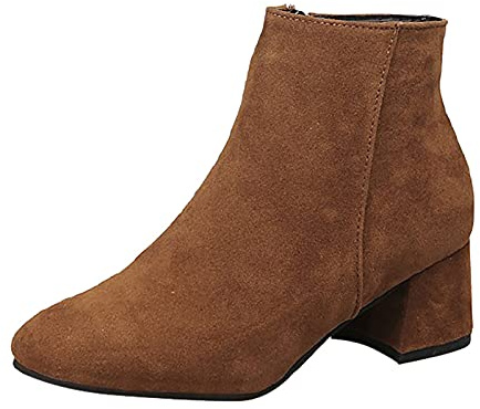 Generisch Stivali occidentali da donna, in pelle scamosciata, con tacco, da donna, per autunno e inverno, a metà stivali, da motociclista, da cowboy, da equitazione, marrone, 37 EU