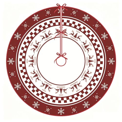 90 cm Couvre Pied de Sapin Ronde Tapis de Jupe de Sapin de Noël Décorations Jupe de Protection d'arbre de Noël avec Motif Flocons de Neige et Cerf pour Décorations de Fêtes de Nouvelle Année
