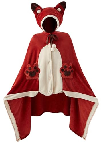 Wearable Blanket Fox Hoodie Cape Cute Hooded Blanket Warm With Sleeves Winter Comfy Hoodie Coral Fleece Air Conditioner Blankets for Women Home Office Nap, fox