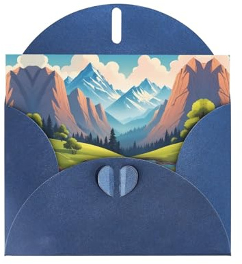 WZYCWB Grüne Berge und klares Wasser, bedruckte blaue Perlglanz-Papier-Weihnachtskarten, 15,2 x 10,2 cm, mit Umschlägen für Geburtstage, Hochzeiten und Beileid