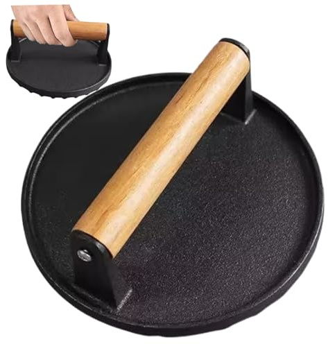 Gcroet Burger Press, 7 Inch Round Cast Iron Tortilla Press with Wooden Handle, Heavy-Duty Steak Weight for Burger Grilled Sandwich Quesadilla Steak..