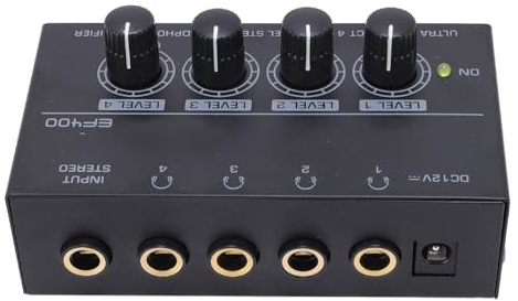 Oreilet Amplificateur Casque à 4 Canaux, Répartiteur D'écouteurs Stéréo Portable avec Boutons Volume Séparés, pour Performances en Studio, L'écoute Musique, Visionnage Télévision (Prise UE)