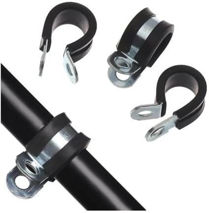 Stainless Steel Hose Clamps, 10Pcs Rubber Lined P Clips Wiring Hose Clip Pipe Cable Mounting Fix Hardware Electrical Fittings Clamping(10mm)