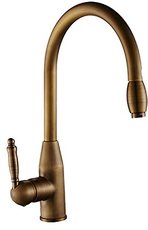 SBSSYVLMV Pull Down Kitchen Antique Single Handle Sink Brass 360 Degree Swivel Mixer Tap for Hot and Cold Water