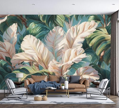 ZISTRCBAO Papier Peint Panoramique Feuilles De Bananier Peintes À La Main Soie, 250x175cm Poster Geant Mural Style Frais Et Naturel Pour Salon Chambre Restaurant Décoration Murale