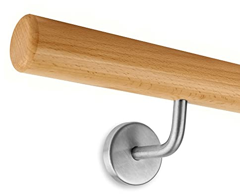 Handlauf Set Holz Buche 45mm rund inkl. 2 Edelstahlhalter zum Einschrauben (200 cm)