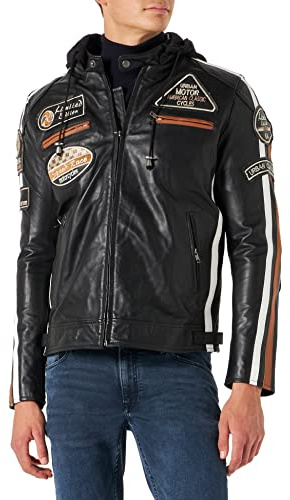 URBAN 5931 Chaqueta Moto Hombre en Cuero 58 Gents | Cazadora de Moto de Piel de Cordero | Armadura Removible para Espalda, Hombros y Codos Aprobada por la CE | Negro | S