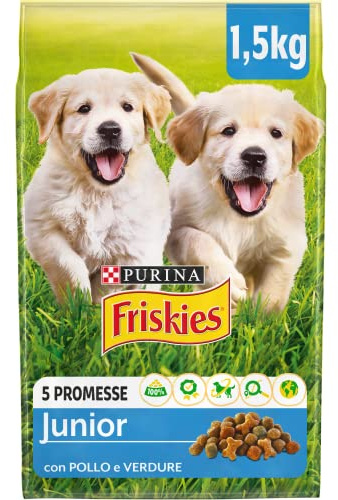 PURINA FRISKIES 5 Promesse Junior Crocchette per Cani Cuccioli con Pollo e Verdure 6 Sacchi da 1.5kg