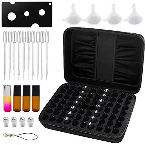 70 Valigetta per il trasporto di oli essenziali contiene 5 ml di flaconi da 15 ml da 15 ml con guscio rigido esterno e inserto in gommapiuma perfetto per i viaggi, Colore Nero
