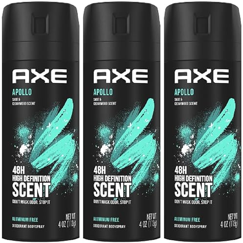 AXE Apollo Lot de 3 déodorants en spray pour le corps pour homme 0 % aluminium 150 ml
