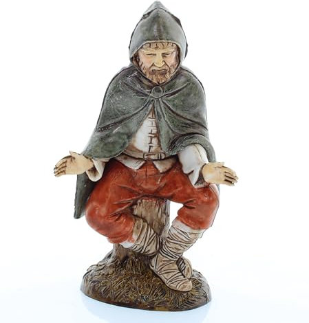 Moranduzzo Hirte auf Baumstamm sitzend für Krippe 12 cm Maßstab 1:15 - Unzerstörbare Krippenfiguren - Stil 700', Handbemalt, Offizielles Produkt, Hergestellt in Italien, Bildhauer M. Landi