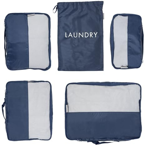 NATUMO Koffer Organizer Set, 5-teilig | Packing Cubes mit Wäschesack oder Schuhbeutel | Reise Packtaschen, Blau