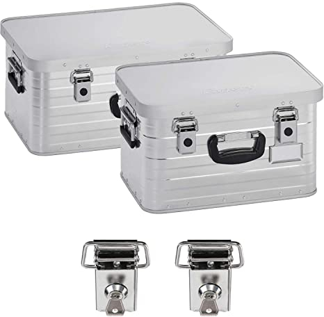 Enders ® SET de 2 Caisse en aluminium S et M | 29L et 47L avec 2 lots de Serrures | Malle metallique | Boite de rangement en metal | Cantine en Alu | Boîte à outils métallique complete | Boites