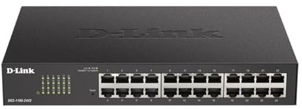 D-Link DGS-1100-24V2 Gigabit Smart Switch (24 Ports, 10/100/1000 Mbit/s, einfache Plug & Play-Installation, lüfterlos), Schwarz