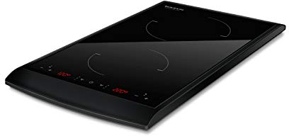 Taurus Darkfire Domino - Placa de inducción digital con 2 fuegos, Diámetro hasta 17,5 cm, 10 niveles de potencia, Temperatura ajustable, Función temporizador, Diseño ultraslim, 2900W, 600x310x71 mm.