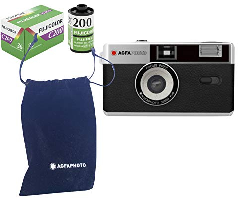 AgfaPhoto analoge 35mm Kleinbildfilm Foto Kamera schwarz + Farb Bilder Film + Batterie