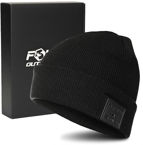 Foxelli Bluetooth Beanie Hat – 15-Hour Battery, Built-in Mic, Fully Washable, Perfect Tech Gift for Men & Women Black