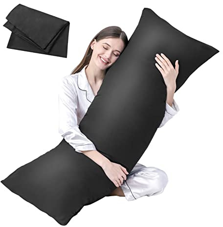 DOWNCOOL Luxury Full Body Pillow Insert with Fiber Cover - Ultra Soft Body Pillow for Sleeping - Breathable Long Bed Pillow Insert, 20x54(Black, with Cover)