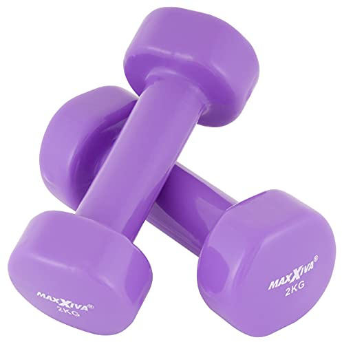 MAXXIVA Hantelset Kurzhanteln Vinyl Stahlkern Fausthanteln Gymnastikhanteln Sport Krafttraining Fitness Gewicht Farbe wählbar (lila (2 x 2 kg))