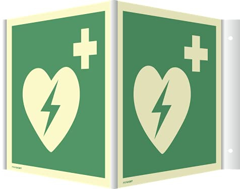 Winkelschild Automatisierter externer Defibrillator, Kunststoff, nachleuchtend,160-mcd, 148x148 mm