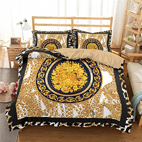 Mateju Bettwäsche 2/3 teilig Microfaser,Weiche Bettbezüge Set Bettwäsche Set 3D Europäisches Muster Bettwäsche-Set mit Reißverschluss 1 Bettbezug und 50x75cm Kissenbezug (Herrliche Blume,180x210cm)