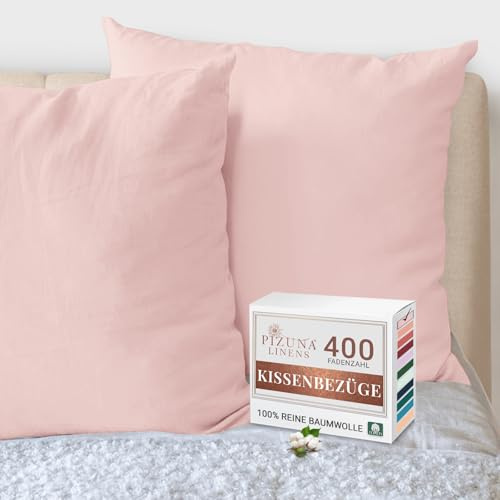 Pizuna 2er Pack Kissenbezug 80x80 cm Baumwolle Hellrosa 400 Fadenzahl | Luxuriöser Soft-Satin 2er Pack Kissenbezüge, 100% Langstapel Baumwolle Nur Kissenbezug (Violett Grau 80x80 cm) Mako Satin