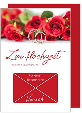 Edition Seidel Premium Glückwunschkarte Geldscheinkarte zur Hochzeit mit Umschlag. Karte Hochzeitskarte Grusskarte Geldgeschenk rote Rosen Ringe (GS-H113 SW022)