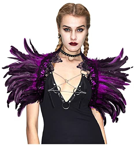keland Cape Gothique en Plumes Châle avec Collier en Dentelle Costume d'halloween Cosplay (Violet-f)