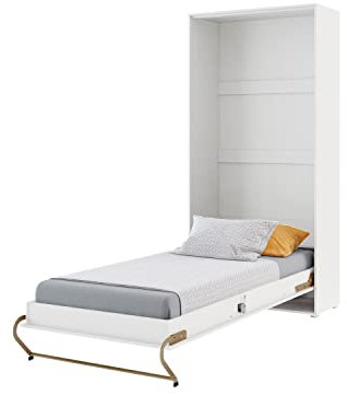 MEBLINI Schrankbett Concept Pro - Wandbett mit Lattenrost - Schrank mit Klappbett - Wandklappbett - Murphy Bed - Bettschrank - CP-03-90x200cm Vertikal - Weiß Hochglanz/Weiß