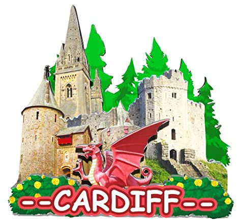 UK Cardiff Magnete da frigorifero in legno 3D monumenti di viaggio da collezione, decorazione fatta a mano -260