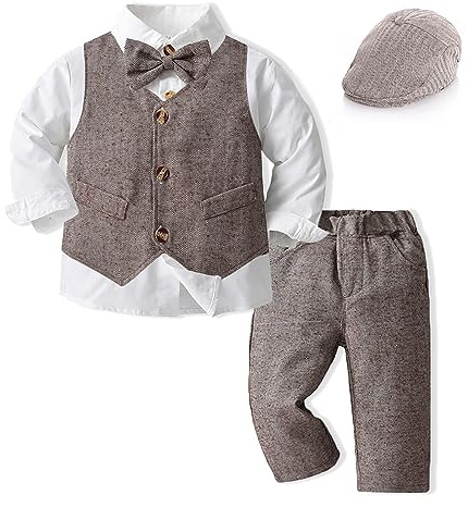 Volunboy Baby Anzug Jungen Anzugweste Hemd mit Fliege für Festlich Hochzeit Bekleidung Set 4tlg