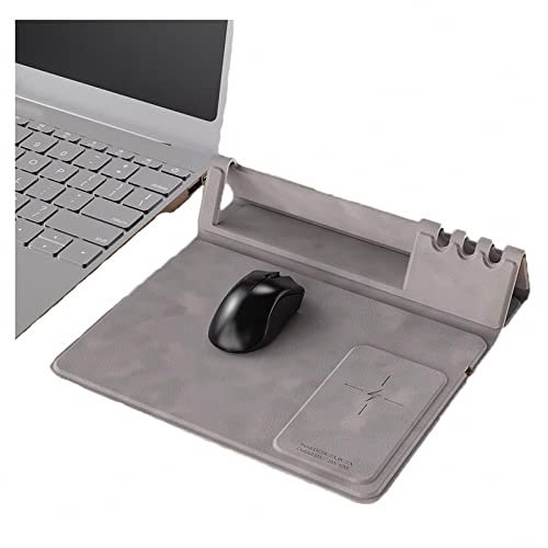 AXTMR 15w Wireless Charging Mouse Pad With Mobile Phone Stands, Office Fast Charging Computer Desk Mat With 3pcs Pen Storage Slots,Gray,28 * 27cm