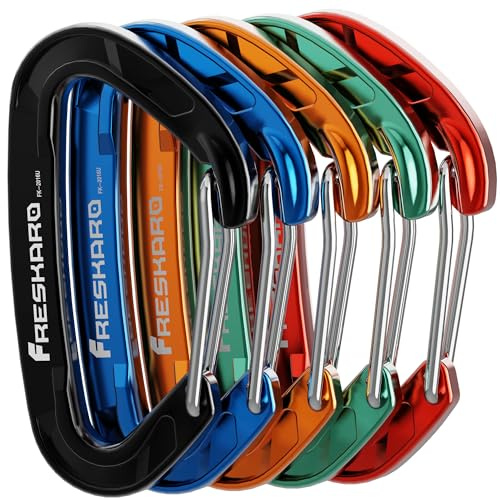 FresKaro 4 Stück 15 kN Wiregate Karabinerhaken, robust, Stabiler EDC-Zubehörclip, Nicht zum Klettern, große Größe, leicht, für Wandern, Camping, Angeln, Outdoor, Rucksack