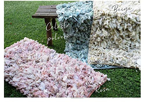 L'ATELIER 17 Alfombra rectangular para baño ecosostenible, alfombra en materiales reciclados, Shabby Chic Second Life 3 variantes 60x110 cm/CELESTE