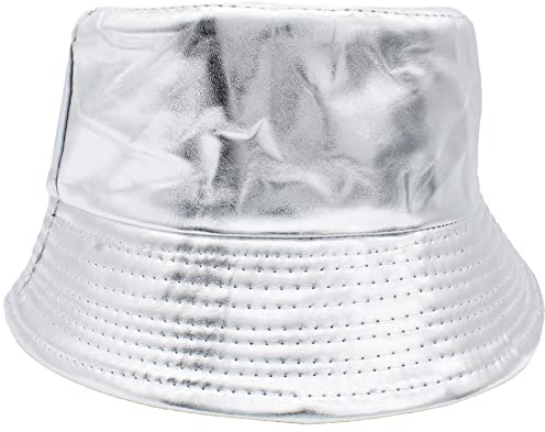 Cherry-on-Top Bucket Hat PU Metallic Silver Hat Bucket Hats Men and Women Festival Hats