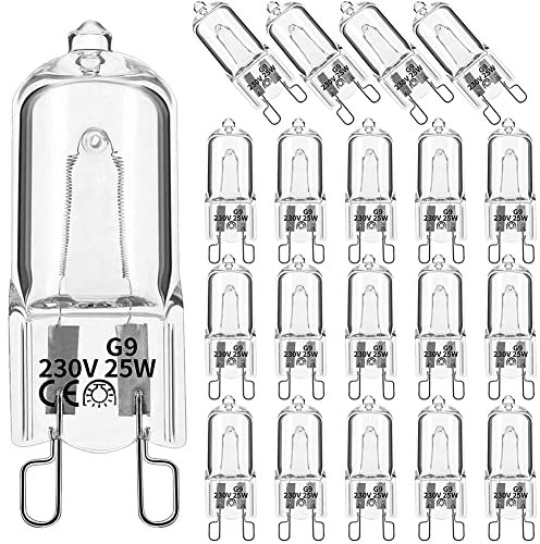 20 Stück G9 Halogenlampen, transparent, 25 W, dimmbar, Warmweiß 2800 K, für Kronleuchter, Anhänger, Landschaftslicht