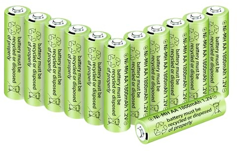12PCS 1.2V 1800mAh Ni-MH AA Batteries conviennent aux Microphones sans Fil, Jouets électriques, Souris RC, calculatrices, rasoirs, claviers, appareils ménagers, Lampes solaires