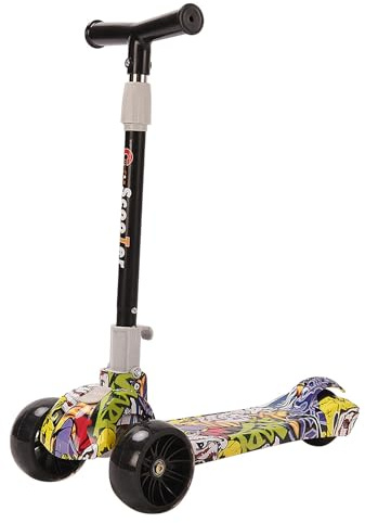 MUL-BOUTIQUE Kinderroller mit 3 Rädern, Tretroller mit drei Rädern mit LED-Lichtern, höhenverstellbares Skateboard, zusammenklappbar, geeignet für Mädchen und Jungen