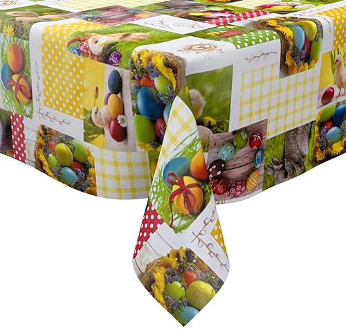 KEVKUS Wachstuch Tischdecke 01360-00 Ostern Osterei Küken wählbar in eckig, rund und oval - Größe eckig 120x120cm mit Paspelband
