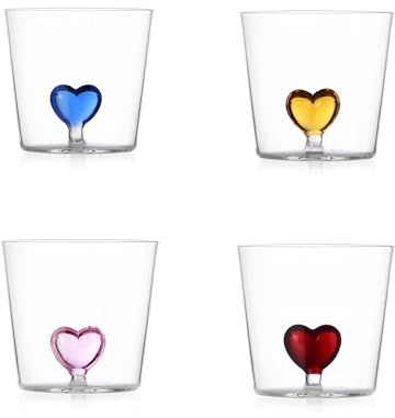 Ichendorf Cuore Set 4 Tumbler in vetro borosilicato decoro Cuore, colori assortiti