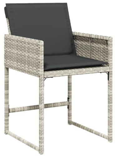 vidaXL Gartenstuhl mit Kissen 4 STK., Sessel für den Außenbereich, Gartensessel mit pulverbeschichtetem Stahlrahmen, Terrassensessel Outdoor Stuhl, Hellgrau Poly Rattan